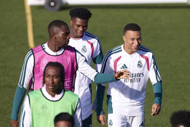 October 20, 2026, Madrid, Spain: (From L to R) Ibrahima Konate, Aurelien Tchouameni and Kylian Mbappe (Real Madrid CF) are seen in action during a training session on the eve of the UEFA Champions League 2026 2027 match between Real Madrid CF and RB Leipzig..Real Madrid CF is holding its final training session ahead of its third UEFA Champions League game. UEFA Champions League 2026 2027 - Real Madrid CF Training Session In Madrid, Spain - 20 Oct 2026 - ZUMAs197 20261020_aaa_s197_010 Copyright: xFedericoxTitonex