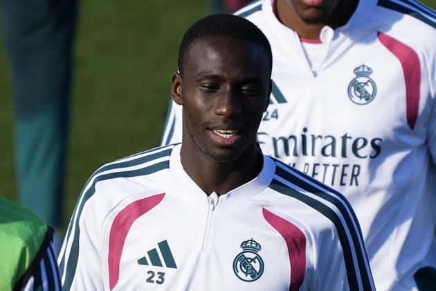 Real Madrid CF s Ferland Mendy during training session prior to the Champions League round 3 match against RB Leipzig. October 20 2026. (20261020128)