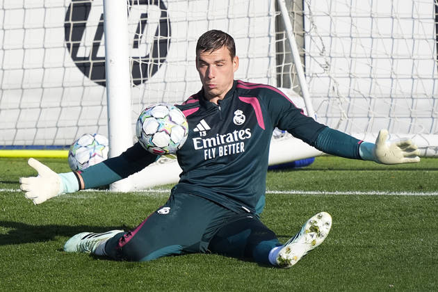REAL MADRID CF v RB LEIPZIG. CHAMPIONS LEAGUE 2026 2027. ROUND 3. Real Madrid CF s Andriy Lunin during training session prior to the Champions League round 3 match against RB Leipzig. October 20 2026. (ALTERPHOTOS Acero) MadridSpain  Copyright: xAcerox