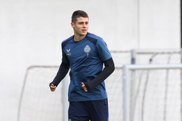 Club s Nicolo Tresoldi pictured during a training session of Belgian soccer team Club Brugge KV, Tuesday 20 October 2026 in Knokke-Heist. Club is preparing for the third game in the UEFA Champions League league phase against French team Racing Club de Lens tomorrow. BRUNOxFAHY  x190372815x