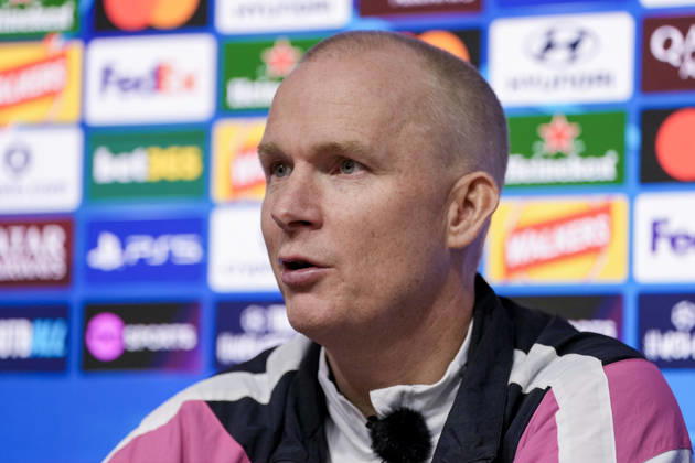 Soccer, Champions League 2026–2027 Press conference ahead of the Aston Villa vs. Viking match in Birmingham, England, October 20, 2026. Viking coach Morten Jensen and Gianni Stensness during a press conference, the day before the Champions League soccer match between Aston Villa and Viking at Villa Park in Birmingham. Photo: Beate Oma Dahle, NTB, Birmingham, England. EDITORIAL USE ONLY. RESTRICTED USE FOR BETTING COMPANIES.  Copyright: xBeatexOmaxDahlex xNTBx