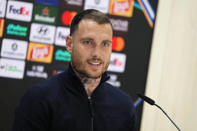 RB Leipzig s David Raum in press conference, PK, Pressekonferenz after raining session prior to the Champions League round 3 match against Real Madrid CF. October 20 2026. (20261020783)