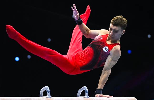 Netherlands Artistic Gymnastics World Championships 9269189 20.10.2026 Sergei Naidin of Team World Gymnastics Neutral Athletes 2 competes on the pommel horse during the men s team final of the 2026 World Artistic Gymnastics Championships in Rotterdam, the Netherlands. Alexey Filippov Sputnik Rotterdam Netherlands  Copyright: xAlexeyxFilippovx