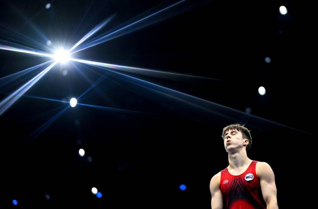 Netherlands Artistic Gymnastics World Championships 9269194 20.10.2026 Arsenii Dukhno of Team World Gymnastics Neutral Athletes 2 competes on the pommel horse during the men s team final of the 2026 World Artistic Gymnastics Championships in Rotterdam, the Netherlands. Alexey Filippov Sputnik Rotterdam Netherlands  Copyright: xAlexeyxFilippovx