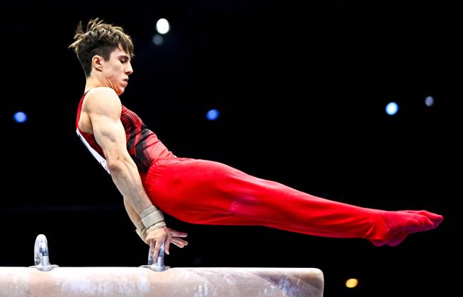 Netherlands Artistic Gymnastics World Championships 9269195 20.10.2026 Arsenii Dukhno of Team World Gymnastics Neutral Athletes 2 competes on the pommel horse during the men s team final of the 2026 World Artistic Gymnastics Championships in Rotterdam, the Netherlands. Alexey Filippov Sputnik Rotterdam Netherlands  Copyright: xAlexeyxFilippovx