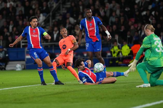 Raphinha of Barcelona sees his shot saved by Matvey Safonov of PSG Paris Saint-Germain v Barcelona, UEFA Champions League, Football, Parc des Princes, Paris, France - 20 Oct 2026Paris Parc des Princes France  Copyright: xDavexWinter Shutterstockx 17226708ao