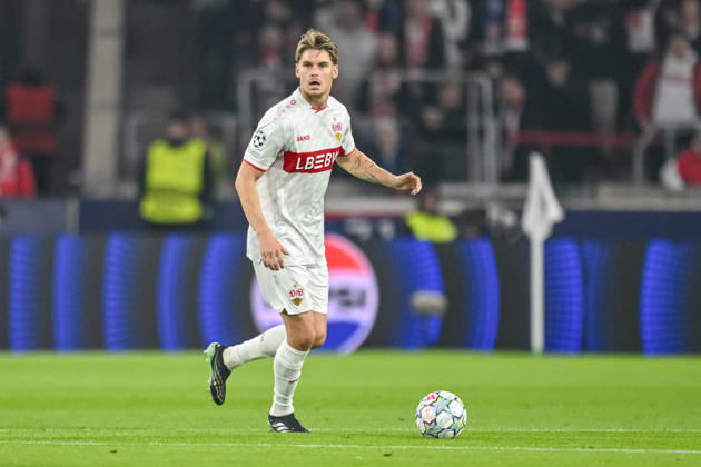 Ramon Hendriks (VfB Stuttgart) controls the Ball during the UEFA Champions League 2026 2027 match between Stuttgart and Atlético de Madrid at Arena Stuttgart on October 20, 2026 in Stuttgart, Germany. (Photo by Harry Langer DeFodi Images) -