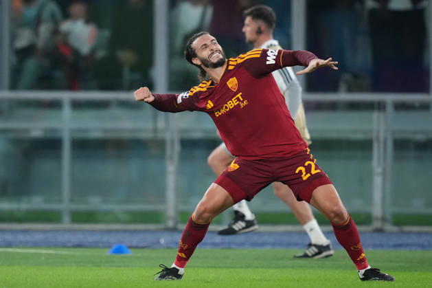 Roma’s Mario Hermoso celebrates after scoring during the UEFA Champions League Phase - Matchday 3 soccer match between AS Roma-Slovan Bratislava at the Rome s Olympic stadium, Italy - Tuesday October 20, 2026 - Soccer ( Photo by Alfredo Falcone LaPresse )  Copyright: xAlfredoxFalcone LaPressex