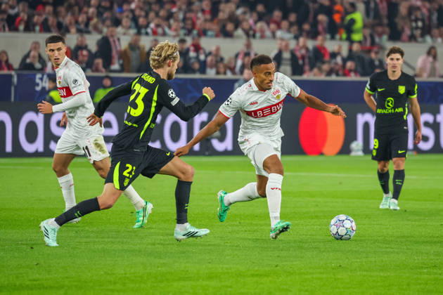 20.10.26 VfB Stuttgart - Atletico Madrid Deutschland, Stuttgart, 20.10.2026, Fussball, UEFA Champions League, Saison 2026 2027, VfB Stuttgart - Atletico Madrid: Jamie Leweling (VfB Stuttgart).
