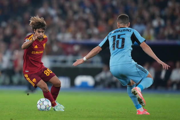 Roma’s Rodrigo Mora during the UEFA Champions League Phase - Matchday 3 soccer match between AS Roma-Slovan Bratislava at the Rome s Olympic stadium, Italy - Tuesday October 20, 2026 - Soccer ( Photo by Alfredo Falcone LaPresse )  Copyright: xAlfredoxFalcone LaPressex