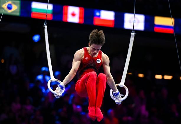 Netherlands Artistic Gymnastics World Championships 9269248 20.10.2026 Arsenii Dukhno of Team World Gymnastics Neutral Athletes 2 competes on the rings during the men s team final of the 2026 World Artistic Gymnastics Championships in Rotterdam, the Netherlands. Alexey Filippov Sputnik Rotterdam Netherlands  Copyright: xAlexeyxFilippovx