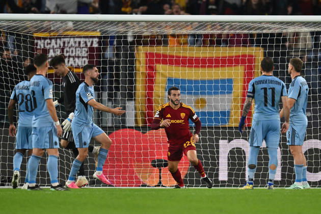 RECORD DATE NOT STATED 20th October 2026; Stadio Olimpico, Rome, Italy; UEFA Champions League Football, Roma versus Slovan Bratislava; Mario Hermoso of Roma celebrates after scoring the goal for 1-0 DomenicoxCippitelli