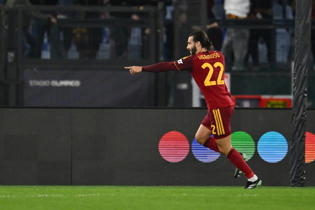 RECORD DATE NOT STATED 20th October 2026; Stadio Olimpico, Rome, Italy; UEFA Champions League Football, Roma versus Slovan Bratislava; Mario Hermoso of Roma celebrates after scoring the goal for 1-0 DomenicoxCippitelli