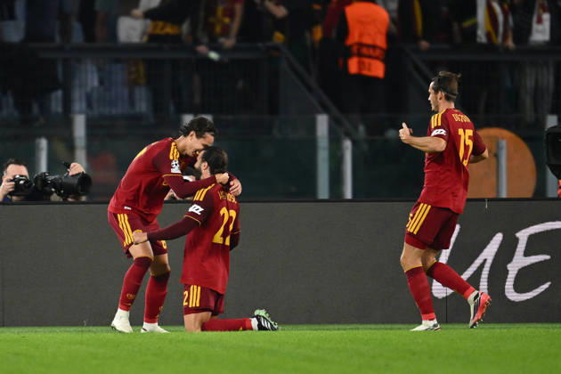 RECORD DATE NOT STATED 20th October 2026; Stadio Olimpico, Rome, Italy; UEFA Champions League Football, Roma versus Slovan Bratislava; Mario Hermoso of Roma celebrates after scoring the goal for 1-0 DomenicoxCippitelli