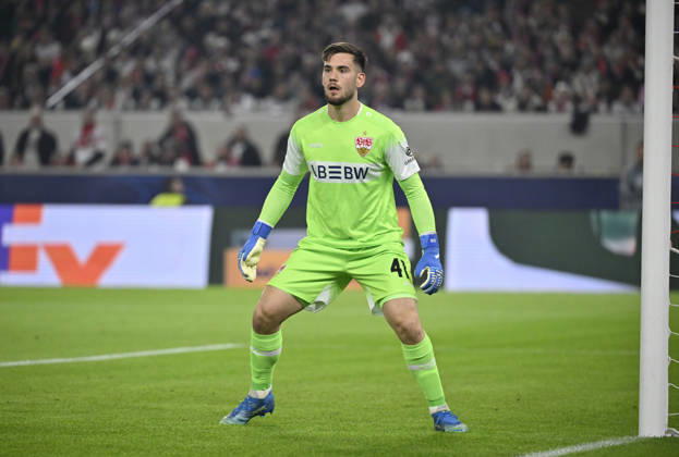 Torwart Dennis Seimen VfB Stuttgart (41) Champions League VfB Stuttgart vs Atletico Madrid 20.10.2026 DFL REGULATIONS PROHIBIT ANY USE OF PHOTOGRAPHS AS IMAGE SEQUENCES AND OR QUASI-VIDEO Champions League VfB Stuttgart vs Atletico Madrid