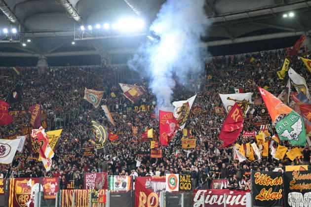 SOCCER - UEFA Champions League - AS Roma vs. Slovan Bratislava Photo by IPA ABACAPRESS.COM89962118 - Roma fans wave a flag before kickoff during the UEFA Champions League soccer match between Roma and Slovan Bratislava at the Olimpico Stadium on October 20, 2026, in Rome, Lazio. During the UEFA Champions League soccer match between AS Roma and Slovan Bratislava in Rome, Italy, on October 20, 2026 Rome Italy  Copyright: xIPAxSport ABACAx