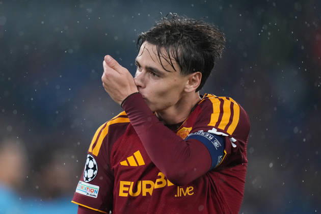 Roma’s Niccolo Pisilli celebrates after scoring during the UEFA Champions League Phase - Matchday 3 soccer match between AS Roma-Slovan Bratislava at the Rome s Olympic stadium, Italy - Tuesday October 20, 2026 - Soccer ( Photo by Alfredo Falcone LaPresse )  Copyright: xAlfredoxFalcone LaPressex