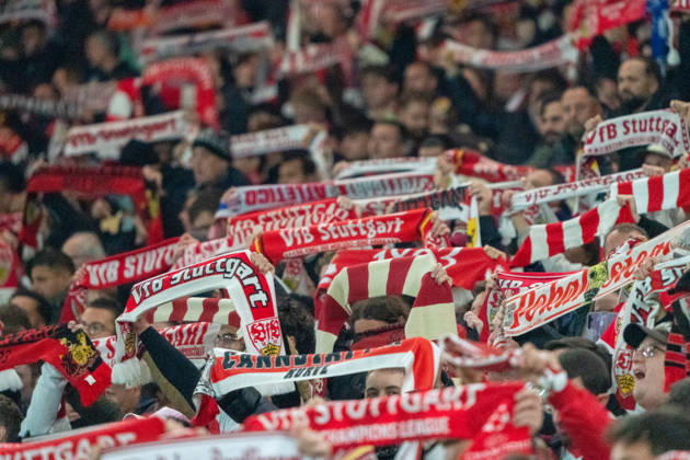 Stuttgart Fans seen during UEFA Champions League 2026 2027 league phase game between teams of VfB Stuttgart and Atletico Madrid (Pia Schindler Ball Raw Images) Stuttgart MHP Arena Germany Copyright: xPiaxSchindlerx piaschindler_vfbstuttgart_atletico_2627_00001