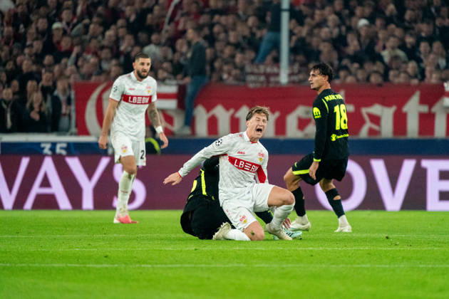Angelo Stiller (VfB Stuttgart, 06) seen during UEFA Champions League 2026 2027 league phase game between teams of VfB Stuttgart and Atletico Madrid (Pia Schindler Ball Raw Images) Stuttgart MHP Arena Germany Copyright: xPiaxSchindlerx piaschindler_vfbstuttgart_atletico_2627_00025
