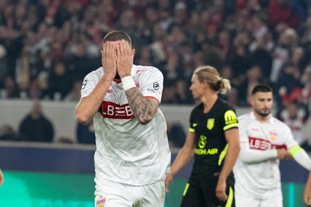 20.10.2026, GER, Fussball, Herren, UEFA Champions League, Saison 2026 2027, 3. Spieltag, VfB Stuttgart vs. Atletico Madrid Frust nach einer vergebenen Torchance bei Jeff Chabot ( VfB Stuttgart, 24 ). Stuttgart MHP Arena Baden-Württemberg Deutschland Copyright: xNordphoto WolfgangxFrankx