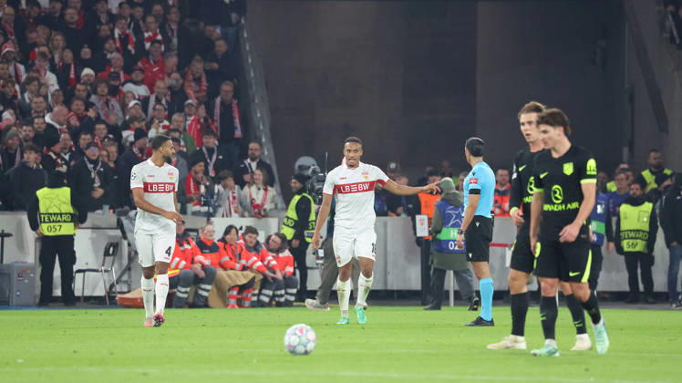 20.10.2026, xrekx, Fussball UEFA Champions League, VfB Stuttgart - Atletico Madrid v.l. Torjubel nach dem Tor zum celebrating the goal celebrate 1:0 durch Jamie Leweling (VfB Stuttgart) Stuttgart