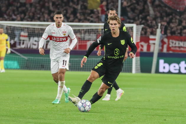 Stuttgart 20.10.2026. Pilka nozna Liga Mistrzow UEFA sezon 2026 2027 kolejka 3 mecz: VfB Stuttgart - Atletico Madryt --- Football UEFA Champions League season 2025 2026 round 3 match: VfB Stuttgart - Atletico de Madrid nz Pablo Barrios Fot. Kacper Staniec NEWSPIX.PL --- newspix.pl 