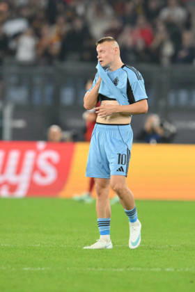 RECORD DATE NOT STATED 20th October 2026; Stadio Olimpico, Rome, Italy; UEFA Champions League Football, Roma versus Slovan Bratislava; Nino Marcelli of Slovan Bratislava shows his disappointment AllShotLive