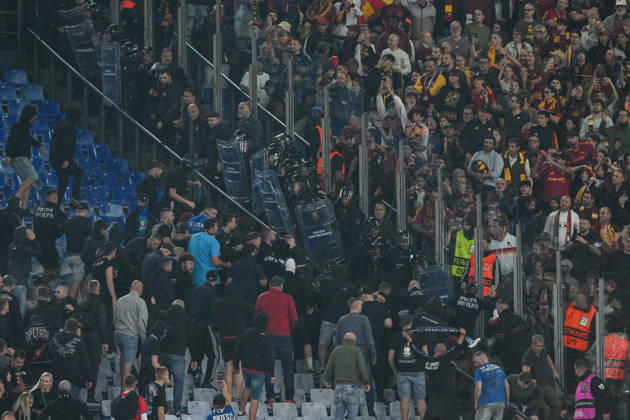 RECORD DATE NOT STATED 20th October 2026; Stadio Olimpico, Rome, Italy; UEFA Champions League Football, Roma versus Slovan Bratislava; clashes between fans in the standsclashes between fans in the stands AllShotLive
