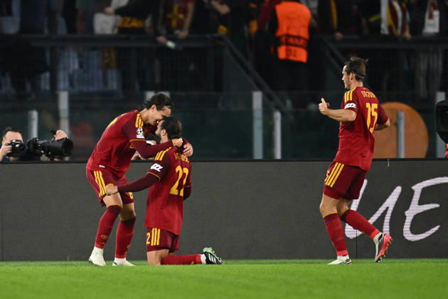 SOCCER - UEFA Champions League - AS Roma vs. Slovan Bratislava Photo by IPA ABACAPRESS.COM89963153 - Mario Hermoso of A.S. Roma celebrates after scoring the goal that made the score 1-0 during the UEFA Champions League Matchday 3 soccer match between A.S. Roma and S.K. Slovan Bratislava at the Olympic Stadium on October 20, 2026, in Rome, Italy. Rome Italy  Copyright: xIPAxSport ABACAx