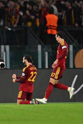 SOCCER - UEFA Champions League - AS Roma vs. Slovan Bratislava Photo by IPA ABACAPRESS.COM89963155 - Mario Hermoso of A.S. Roma celebrates after scoring the goal that made the score 1-0 during the UEFA Champions League Matchday 3 soccer match between A.S. Roma and S.K. Slovan Bratislava at the Olympic Stadium on October 20, 2026, in Rome, Italy. Rome Italy  Copyright: xIPAxSport ABACAx