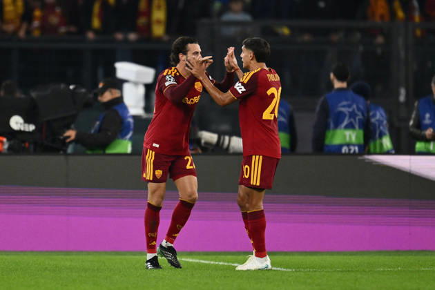 SOCCER - UEFA Champions League - AS Roma vs. Slovan Bratislava Photo by IPA ABACAPRESS.COM89963156 - Mario Hermoso of A.S. Roma celebrates after scoring the goal that made the score 1-0 during the UEFA Champions League Matchday 3 soccer match between A.S. Roma and S.K. Slovan Bratislava at the Olympic Stadium on October 20, 2026, in Rome, Italy. Rome Italy  Copyright: xIPAxSport ABACAx