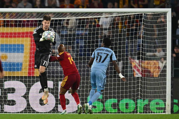 SOCCER - UEFA Champions League - AS Roma vs. Slovan Bratislava Photo by IPA ABACAPRESS.COM89963514 - Dominik Taka? of S.K. Slovan Bratislava is in action during the UEFA Champions League Matchday 3 soccer match between A.S. Roma and S.K. Slovan Bratislava at the Olympic Stadium on October 20, 2026, in Rome, Italy. Rome Italy  Copyright: xIPAxSport ABACAx