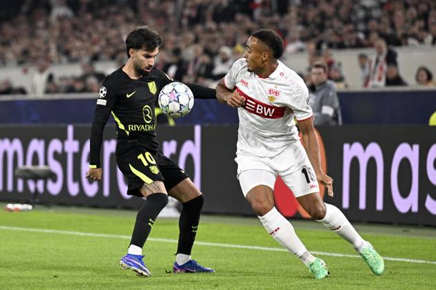 STUTTGART - (lr) Alex Baena of Atletico Madrid, Jamie Leweling of VFB Stuttgart during the UEFA Champions League match between VFB Stuttgart and Atletico Madrid at Stadion MHP Arena on 20 October 2026 in Stuttgart, Germany. ANP UEFA Champions League 2026 27 xVIxANPxSportx xGerritxvanxKeulenxIVx 573110731 originalFilename: 573110731.jpg