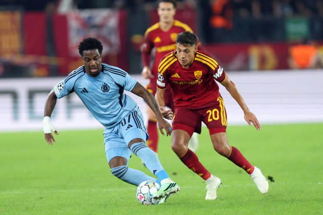 SOCCER - UEFA Champions League - AS Roma vs. Slovan Bratislava Photo by IPA ABACAPRESS.COM89963817 - Rome, Italy - October 20, 2026: Sandro Cruz (left back) of SK Slovan Bratislava and Nahuel Molina (right back) of AS Roma in action during the 2026-2027 UEFA Champions League soccer match between AS Roma and SLOVAN BRATISLAVA at the Olympic Stadium in Rome. Roma Italy  Copyright: xIPAxSport ABACAx