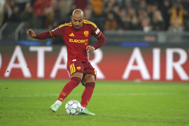 SOCCER - UEFA Champions League - AS Roma vs. Slovan Bratislava Photo by IPA ABACAPRESS.COM89967126 - October 20, 2026, Champions League: Roma vs. Slovan Bratislava. Pictured: Malen takes a penalty kick (Photo by Gino Mancini) Roma Italy  Copyright: xIPAxSport ABACAx