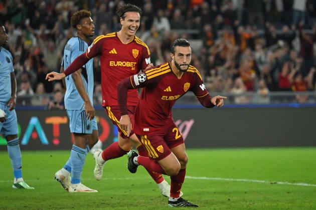 IPA89968047 - Mario Hermoso of Roma celebrates scoring a goal during the Champions League group stage Matchday 3 game between Roma and Slovan Bratislava at the Stadio Olimpico. Rome (Italy), October 20, 2026 Mattia Vian  Copyright: xMattiaxVian IPAxSportx xx IPA89968047 IPA89968047