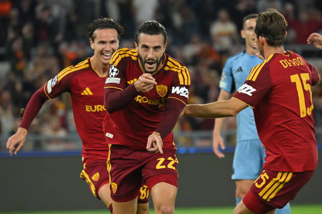 2026,Roma-Slovan Bratislava Mario Hermoso of Roma celebrates scoring his goal during the Champions League match Championship phase Matchday 3 Roma-Slovan Bratislava at the Stadio Olimpico. Rome (Italy), October 20, 2026 during the Champions League match Championship phase Matchday 3 Roma-Slovan Bratislava at the Stadio Olimpico. Rome (Italy), October 20, 2026 Imago-images Emmefoto Copyright: xImago-images Emmefotox