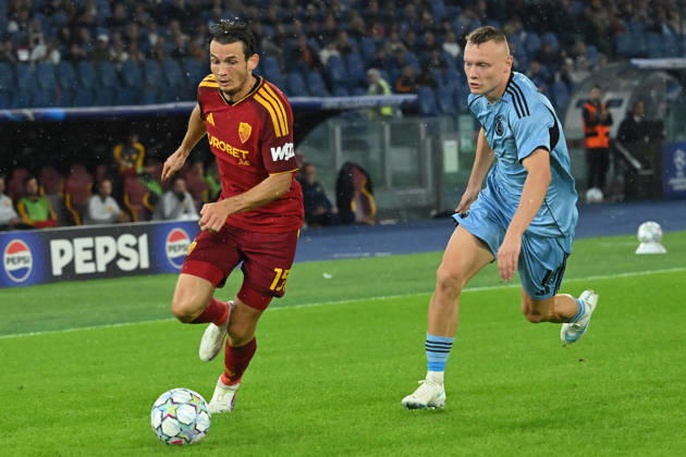 2026,Roma-Slovan Bratislava Marten De Roon of Roma,Nino Marcelli of Slovan Bratislava during the Champions League match Championship phase Matchday 3 Roma-Slovan Bratislava at the Stadio Olimpico. Rome (Italy), October 20, 2026 during the Champions League match Championship phase Matchday 3 Roma-Slovan Bratislava at the Stadio Olimpico. Rome (Italy), October 20, 2026 Imago-images Emmefoto Copyright: xImago-images Emmefotox