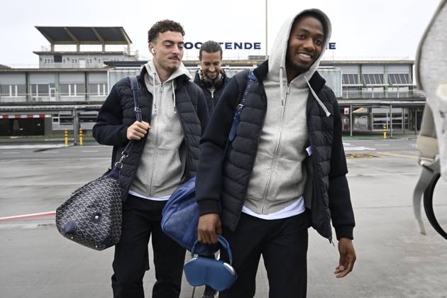 SC Braga v KAA Gent - UEFA Conference League Media Activities 21 10 2026 OOSTENDE, BELGIUM - OCTOBER 21 : Balikwisha Michel-Ange forward of KAA Gent and Delorge Mathias midfielder of KAA Gent pictured at the Oostende airport before departure for the UEFA Conference League 2026 27 League Phase matchday 2 match between SC Braga and KAA Gent on October 21, 2026 in Oostende, Belgium, 21 10 2026 Oostende Belgium Copyright: xNicoxVereeckenx
