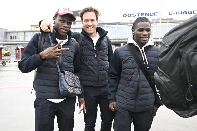 SC Braga v KAA Gent - UEFA Conference League Media Activities 21 10 2026 OOSTENDE, BELGIUM - OCTOBER 21 : Goore Hyllarion Bi forward of KAA Gent and Matthys Stijn head of performance of KAA Gent pictured at the Oostende airport before departure for the UEFA Conference League 2026 27 League Phase matchday 2 match between SC Braga and KAA Gent on October 21, 2026 in Oostende, Belgium, 21 10 2026 Oostende Belgium Copyright: xNicoxVereeckenx