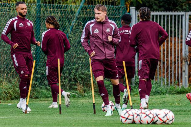 Anderlecht s Marten Winkler pictured during a training session of Belgian soccer team RSC Anderlecht, Wednesday 21 October 2026 in Brussels, in preparation of tomorrow s match against Polish Jagiellonia Bialystok, on day three of the UEFA Europa League league phase. EMILExWINDAL  x190466923x