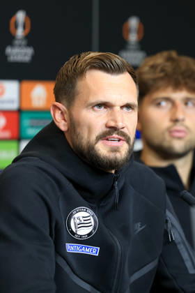 SOCCER - UEFA EL, Sturm vs Marseille GRAZ,AUSTRIA,21.OCT.26 - SOCCER - UEFA Europa League, SK Sturm Graz vs Olympique de Marseille, preview, press conference, PK, Pressekonferenz Sturm. Image shows head coach Fabio Ingolitsch (Sturm).  GEPAxpictures xMarioxBuehner-Weinrauch