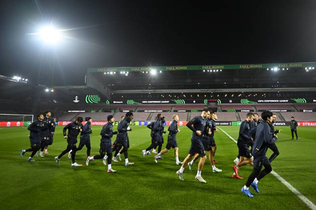 FC Midtjylland v Sint-Truidense VV - UEFA Conference League Media Activities 21 10 2026 HERNING, DENMARK - OCTOBER 21 : players of STVV pictured during a training session ahead of the UEFA Conference League 2026 27 League Phase matchday 2 match between FC Midtjylland and Sint-Truidense VV on October 21, 2026 in Herning, Denmark, 21 10 2026 Herning Denmark  Copyright: xTomasxSiskx