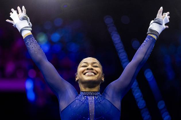 ROTTERDAM - Skye Blakely (USA) during the team final at the World Gymnastics Championships in Rotterdam Ahoy. IRIS VAN DEN BROEK ANP xVIxANPxSportx xxANPxIVx 573184445 originalFilename: 573184445.jpg