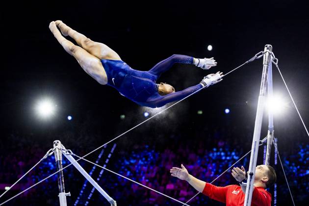 ROTTERDAM - Skye Blakely (USA) during the team final at the World Gymnastics Championships in Rotterdam Ahoy. IRIS VAN DEN BROEK ANP xVIxANPxSportx xxANPxIVx 573184502 originalFilename: 573184502.jpg
