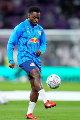 October 21, 2026, Madrid, Madrid, Spain: Ridle Baku of RB Leipzig warms up during the UEFA Champions League 2026 27 League Phase MD3 match between Real Madrid CF and RB Leipzig at Bernabeu stadium on October 21, 2026, in Madrid, Spain. Madrid Spain - ZUMAa181 20261021_zaa_a181_034 Copyright: xDennisxAgyemanx