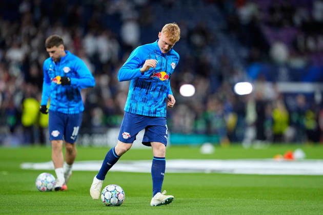 October 21, 2026, Madrid, Madrid, Spain: Nicolas Seiwald of RB Leipzig warms up during the UEFA Champions League 2026 27 League Phase MD3 match between Real Madrid CF and RB Leipzig at Bernabeu stadium on October 21, 2026, in Madrid, Spain. Real Madrid CF V RB Leipzig - UEFA Champions League 2026 27 League Phase MD3  - ZUMAa181 20261021_zaa_a181_033 Copyright: xDennisxAgyemanx