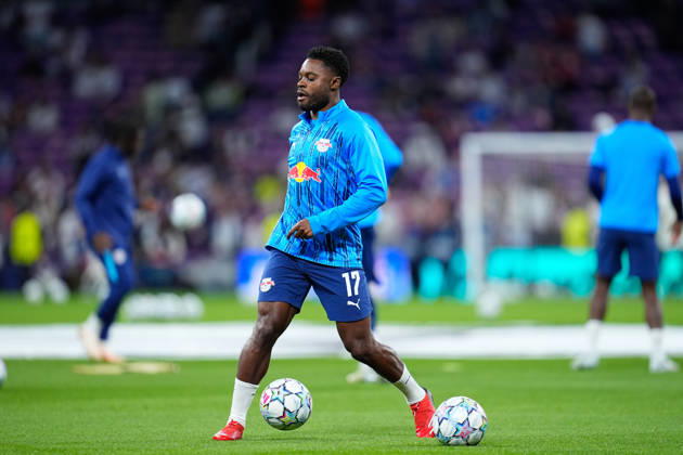 October 21, 2026, Madrid, Madrid, Spain: Ridle Baku of RB Leipzig warms up during the UEFA Champions League 2026 27 League Phase MD3 match between Real Madrid CF and RB Leipzig at Bernabeu stadium on October 21, 2026, in Madrid, Spain. Madrid Spain - ZUMAa181 20261021_zaa_a181_040 Copyright: xDennisxAgyemanx