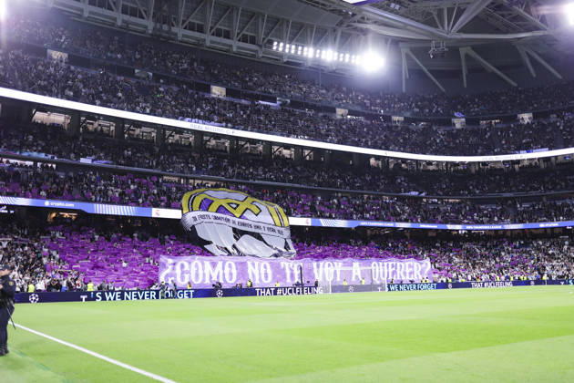 Real Madrid v RB Leipzig - UEFA Champions League 2026 27 October 21, 2026, Santiago Bernabeu stadium, Madrid, Spain: Tifo of Real Madrid fans during UEFA Champions League 2026 27 football match between Real Madrid and RB Leipzig at Santiago Bernabeu stadium on October 21, 2026, in Madrid, Spain. Madrid Santiago Bernabeu Stadium Madrid Spain Copyright: xAlejandroxMatiasxAcostax