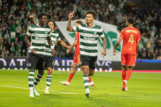 Luis Suarez celebrating after goal seen in football match between Sporting CP and LASK in UEFA Champions League 2026 27 at Estadio JosÃ Alvalade, Lisboa, Portugal (Luis Loureiro Ball Raw Images PT) Lisboa Estadio JosÃ Alvalade Portugal Copyright: xLuisxLoureirox LloureiroSPCxLUSK-3252